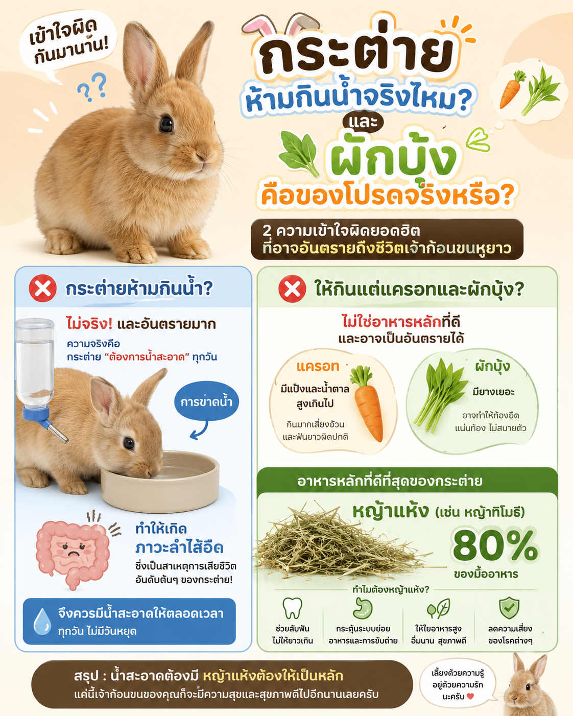 เข้าใจผิดกันมานาน! "กระต่ายห้ามกินน้ำจริงไหม?" และผักบุ้งคือของโปรดจริงหรือ? 🐰🥕💦
