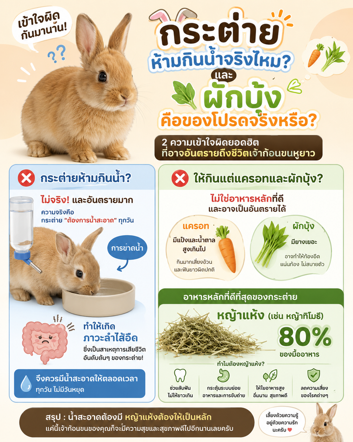 เข้าใจผิดกันมานาน! "กระต่ายห้ามกินน้ำจริงไหม?" และผักบุ้งคือของโปรดจริงหรือ? 🐰🥕💦