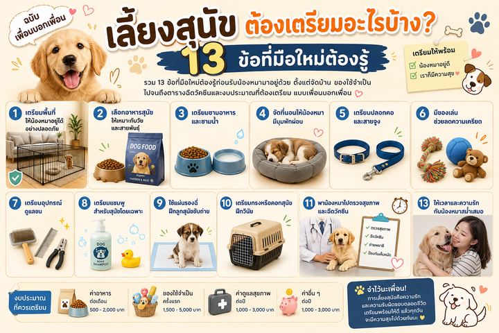 เลี้ยงสุนัขต้องเตรียมอะไรบ้าง? 13 ข้อที่มือใหม่ต้องรู้ 🐶